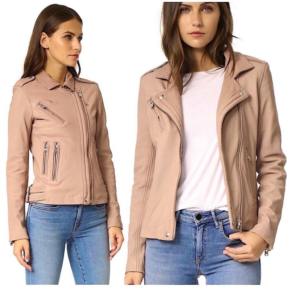 Amaryllis Clay/Pink 100% Leather Moto Style Jacket, Size XS NWOT
